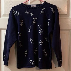Dark blue sweater with flowers